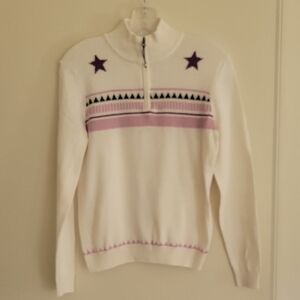 CHERVO White and Purple Star Turtleneck Sweater
